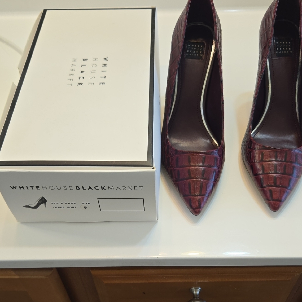 White House Black Market Maroon Croc-Pattern Heels